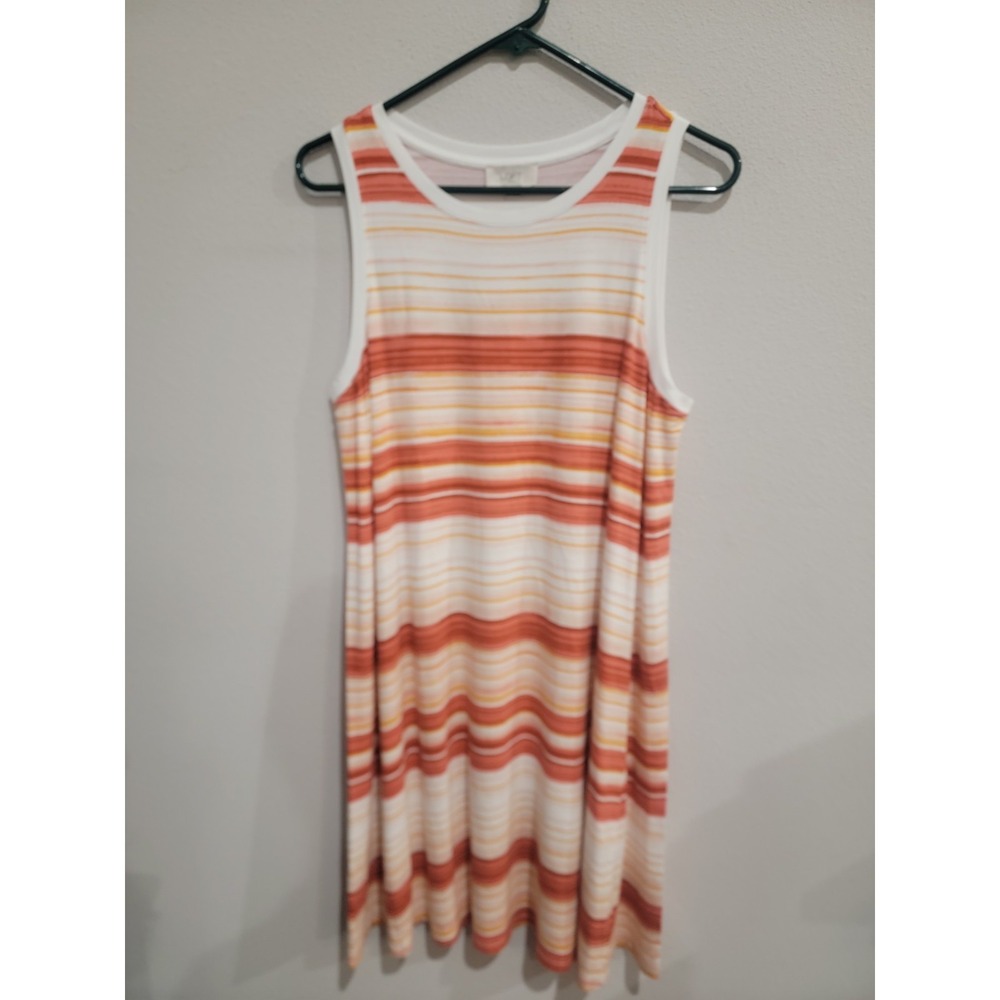 Ann Taylor LOFT Dress Sleeveless Orange & White Striped Knit Stretchy Size M